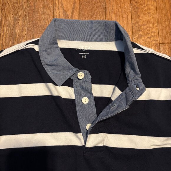 J.Crew Mens Long Sleeve Rugby T Shirt size Small Navy with White Stripes - Picture 3 of 11